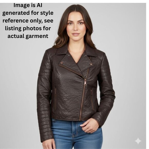 MARC NEW YORK/ANDREW MARC Faux/Vegan Leather Moto Jacket, Deep Burgundy - L - Picture 1 of 15